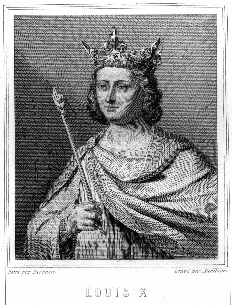 صورة لويس X le Hutin (1289 - 1316) ، ملك فرنسا - في "Histoire des Français" للافالي ، نقش ، بدون تاريخ. بواسطة فنان غير معروف