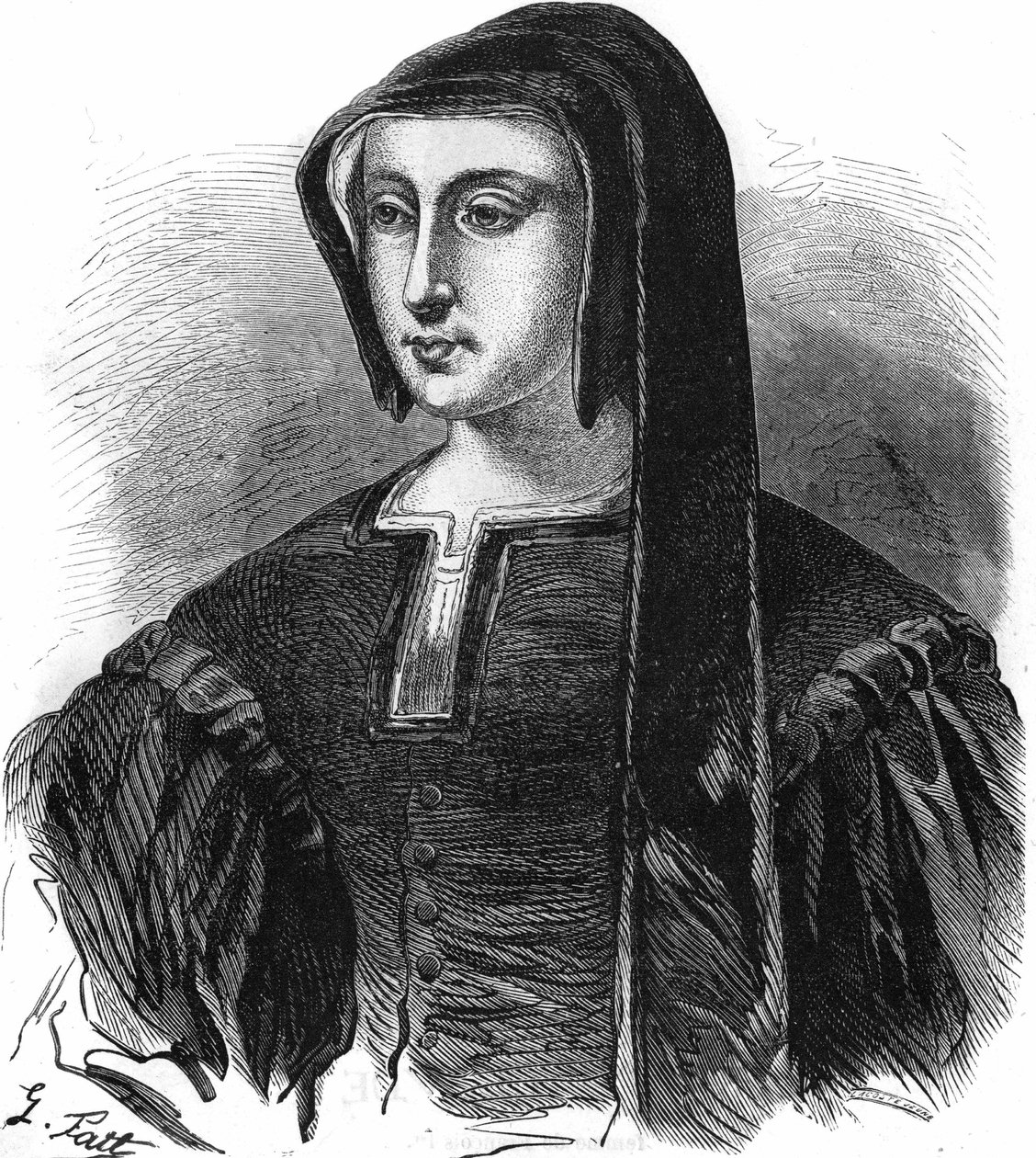 صورة لويز دي سافوا (1476-1531) ، وصية على فرنسا ، زوجة شارل دي فالوا ، دوق أنغوليم وأم فرانسوا الأول. نقش من القرن التاسع عشر. بواسطة فنان غير معروف