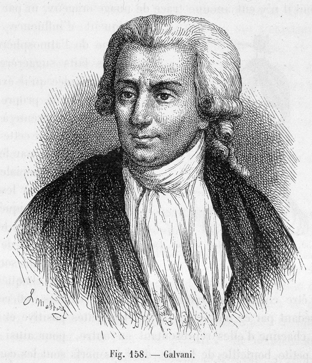 صورة لويجي جالفاني ، الطبيب والفيزيائي الإيطالي (1737 - 1798) - في "" المغناطيسية والكهرباء "لأميدي غيليمين بواسطة فنان غير معروف