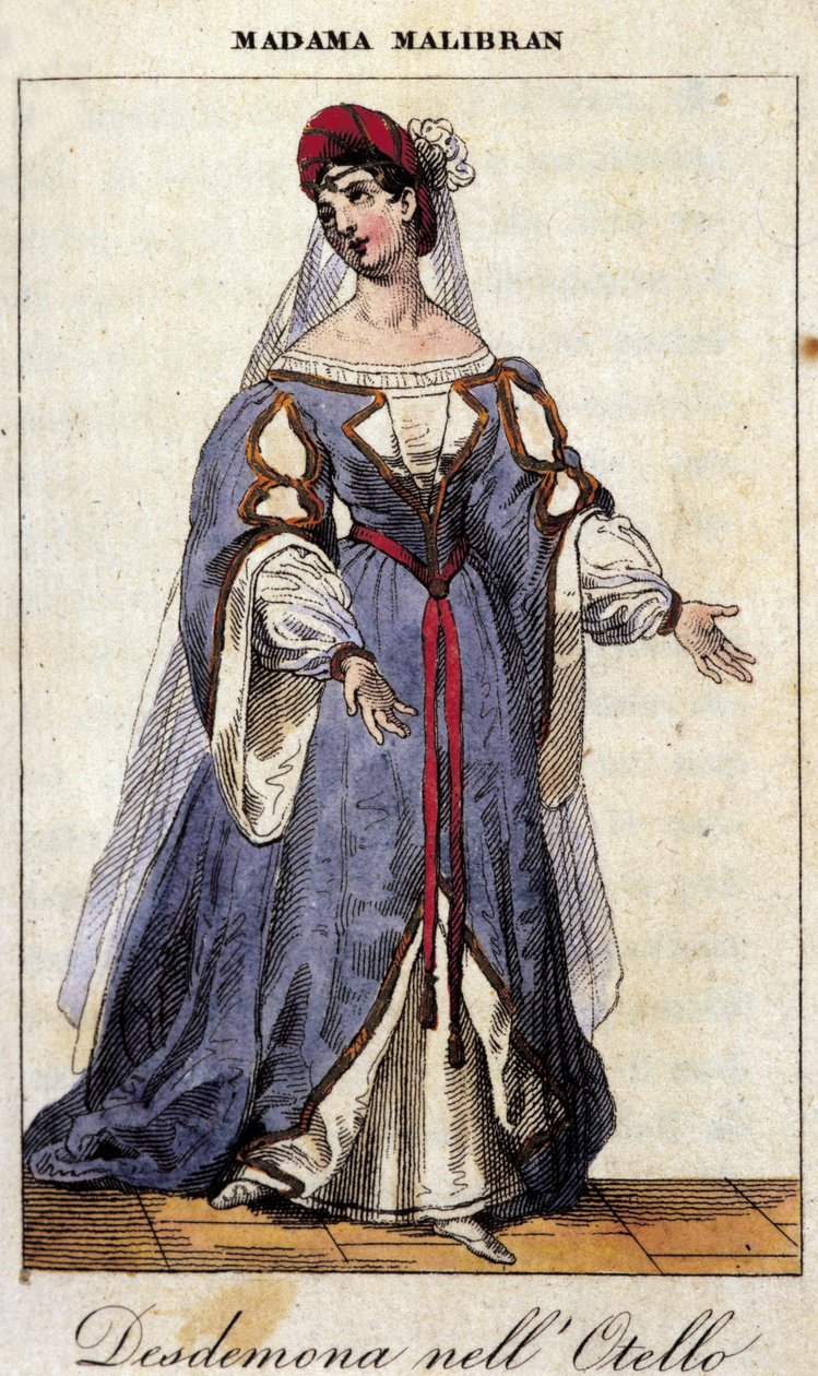 تُدعى صورة ماريا جارسيا مغنية ماليبران (1808-1836) في دور Desdemone عن "عطيل" (Otello) للمخرج جيواتشينو روسيني ، تياترو ألا سكالا 1833. بواسطة فنان غير معروف