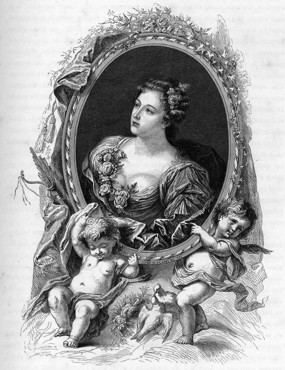 صورة لماري مادلين (ماري مادلين) دي لا فيوفيل ، كومتيس دي بارابير (1693-1750) - نقش عام 1862 في "" ملكات العالم "لكتابنا الأوائل - نُشر تحت إشراف جي جي دي أرمانود بواسطة فنان غير معروف