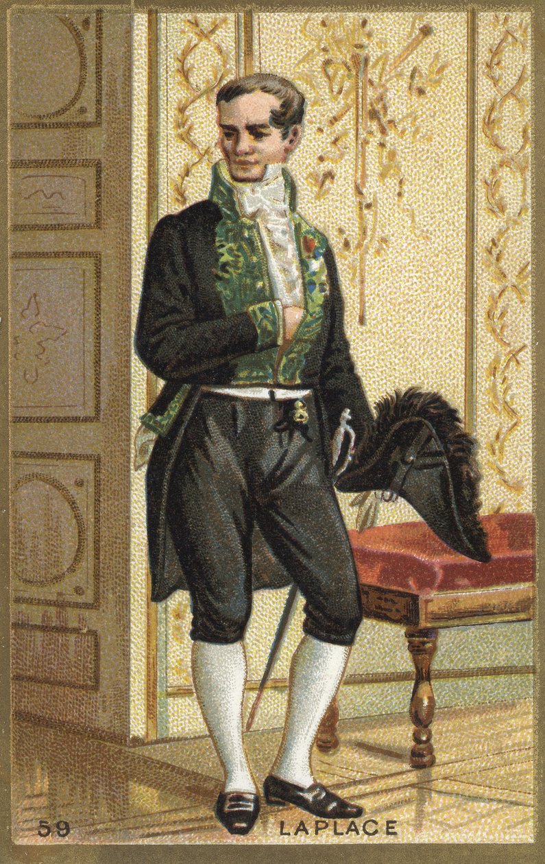 صورة شخصية لماركيز بيير سيمون دي لابلاس (1749-1827) ، عالم فلك وعالم رياضيات وفيزيائي فرنسي. الطباعة الحجرية الملونة في القرن التاسع عشر. بواسطة فنان غير معروف