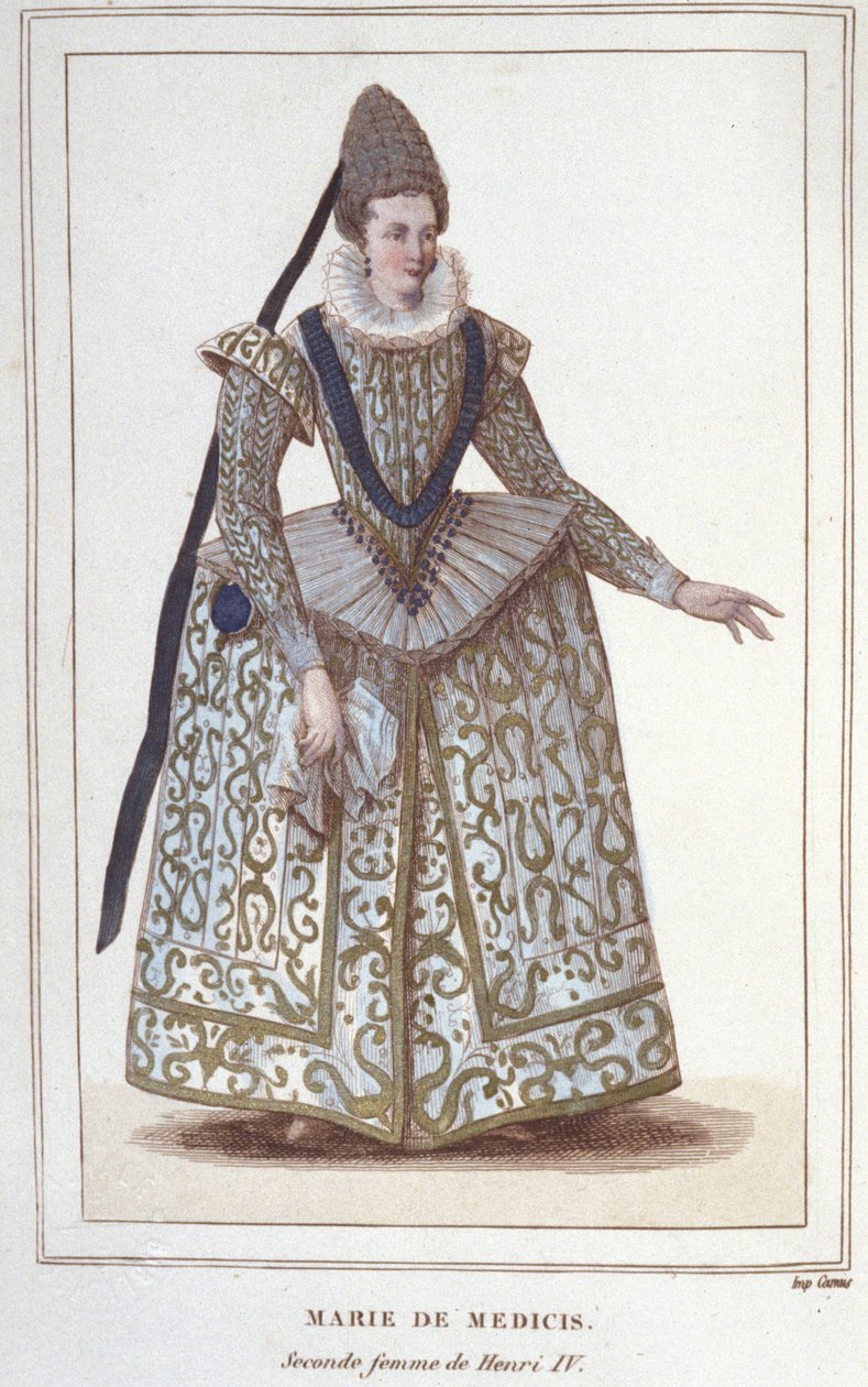 صورة لمريم ميديشي (1573 - 1642) ، زوجة هنري الرابع وأم لويس الثالث عشر. نقش من عام 1830 بواسطة فنان غير معروف