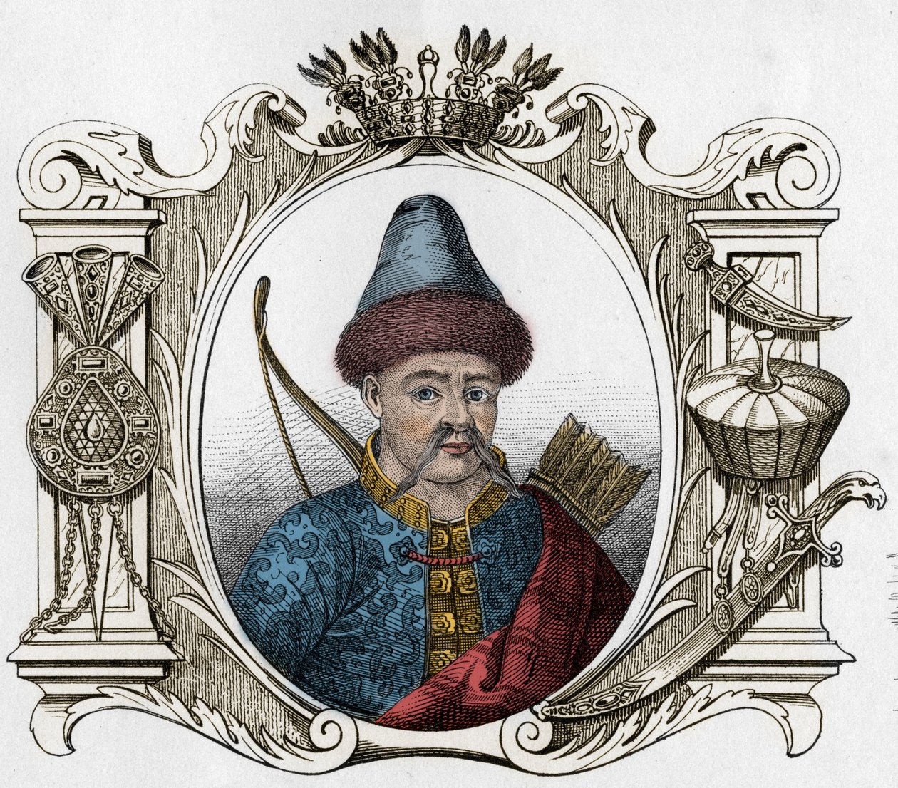 صورة العاهل المنغولي تيمور (تيمورلنك) (1336-1405) - تيمورلان (1336-1405) (أو تيمور لانغ ، "" تيمور الأعرج "") نقش عام 1861 بواسطة فنان غير معروف