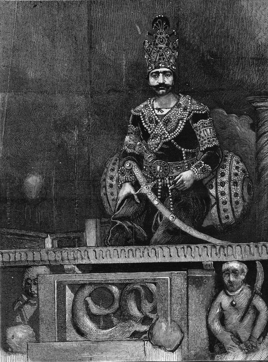 صورة لناصر الدين (ناصر الدين) (1831-1896) شاه بلاد فارس على عرشه. بواسطة فنان غير معروف