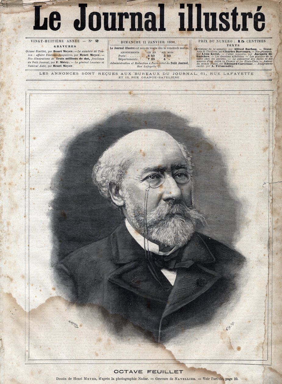 صورة لأوكتاف فوييه (1821-1890) ، الروائي والكاتب المسرحي والأكاديمي الفرنسي - نقش في "لو جورنال لامع" عام 1891 بواسطة فنان غير معروف