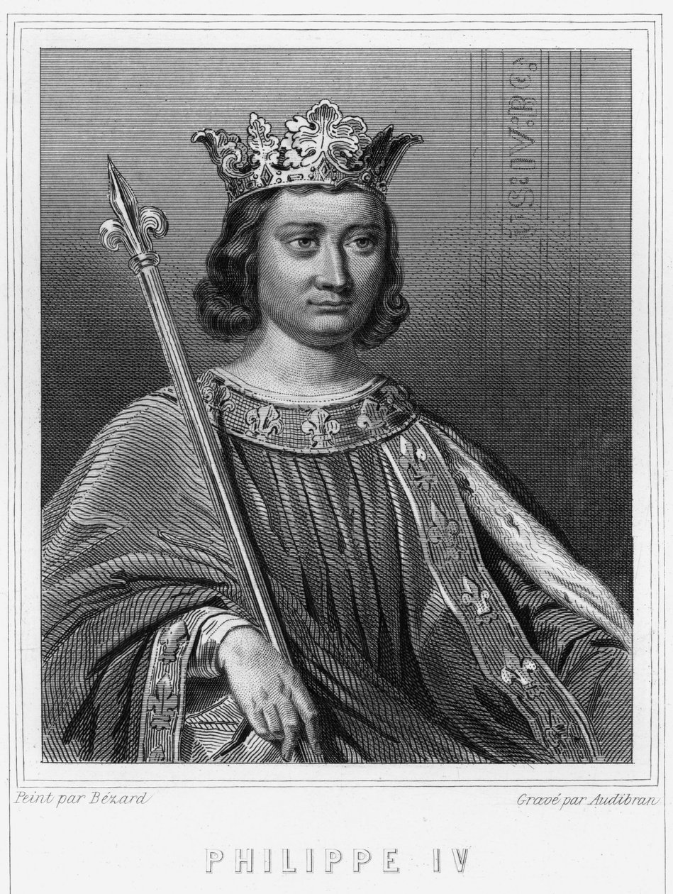صورة لفيليب الرابع بيل (1268 - 1314) ، ملك فرنسا - في "Histoire des Français" للافالي ، نقش ، بدون تاريخ. بواسطة فنان غير معروف