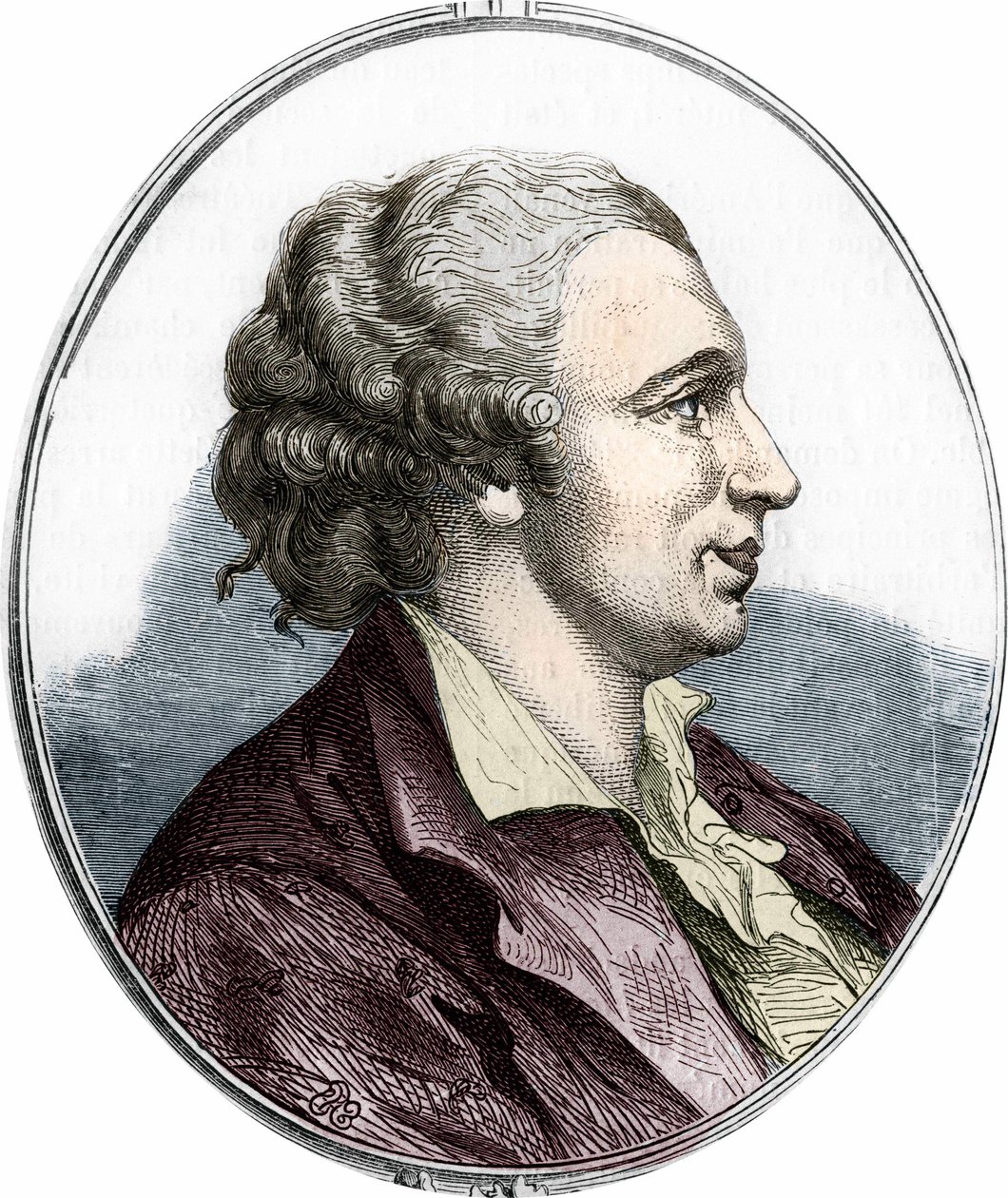 صورة شخصية لبيير أوغستين كارون دي بومارشيه (1732 - 1799) الكاتب والكاتب المسرحي الفرنسي. نقش 1866. بواسطة فنان غير معروف