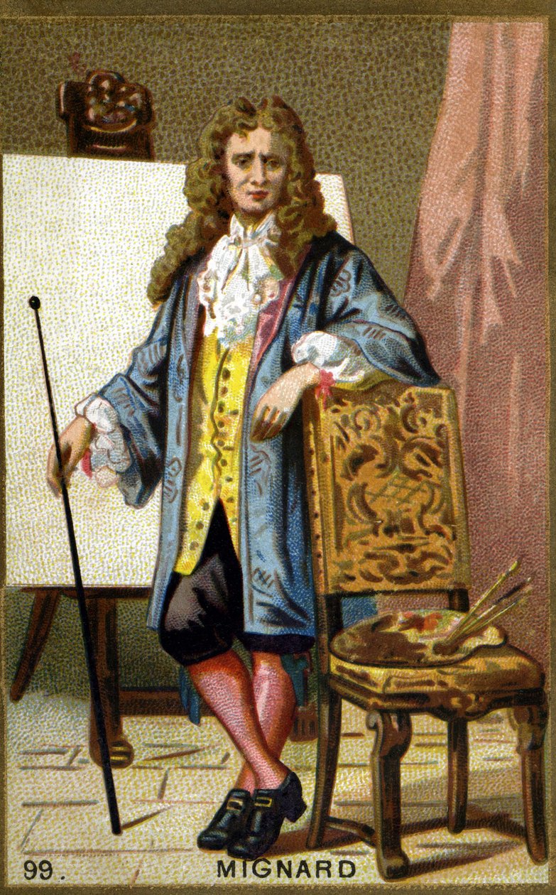 صورة شخصية لبيير مينارد (1612 - 1695) ، رسام فرنسي ورسام ديكور ورسام كاريكاتير. الطباعة الحجرية الملونة في القرن التاسع عشر. بواسطة فنان غير معروف