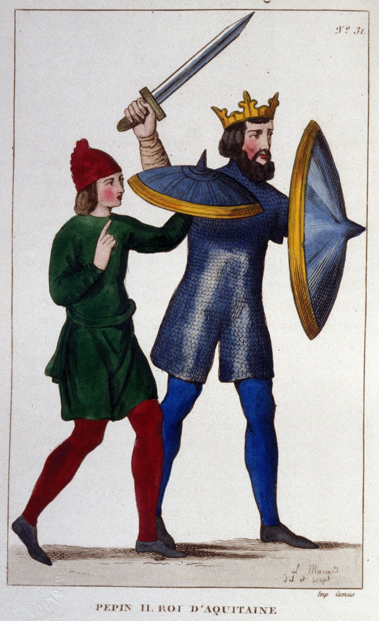 صورة لبين الثاني (823 - 864) ، ملك آكيتاين. نقش من عام 1830. بواسطة فنان غير معروف