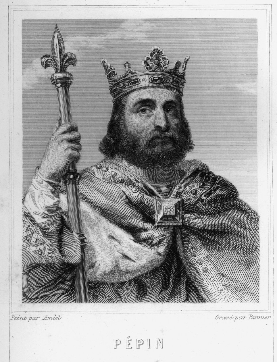 صورة لبين لو بريف (ضد 714 - 768) ، ملك الفرنجة ، أول الكارولينجيون - في "Histoire des Français" بواسطة Lavallée ، نقش ، sd. بواسطة فنان غير معروف
