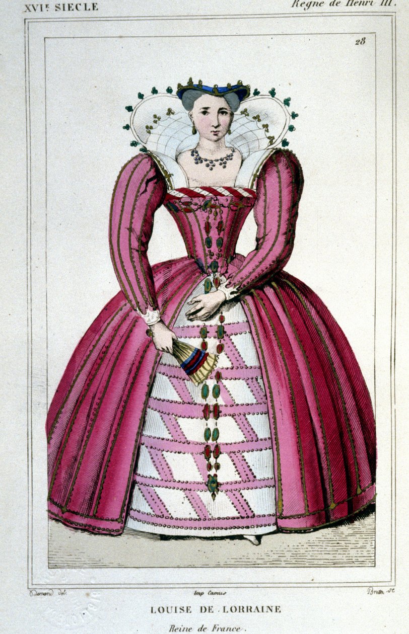 صورة للملكة لويز من لورين (1553 - 1601) ، زوجة هنري الثالث. نقش من عام 1830. بواسطة فنان غير معروف