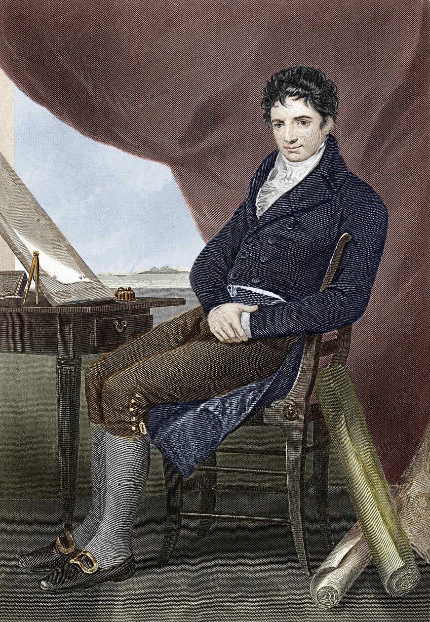 صورة روبرت فولتون (1765 - 1815) ، ميكانيكي بناء السفن الأمريكي (نوتيلوس). نقش القرن التاسع عشر. بواسطة فنان غير معروف