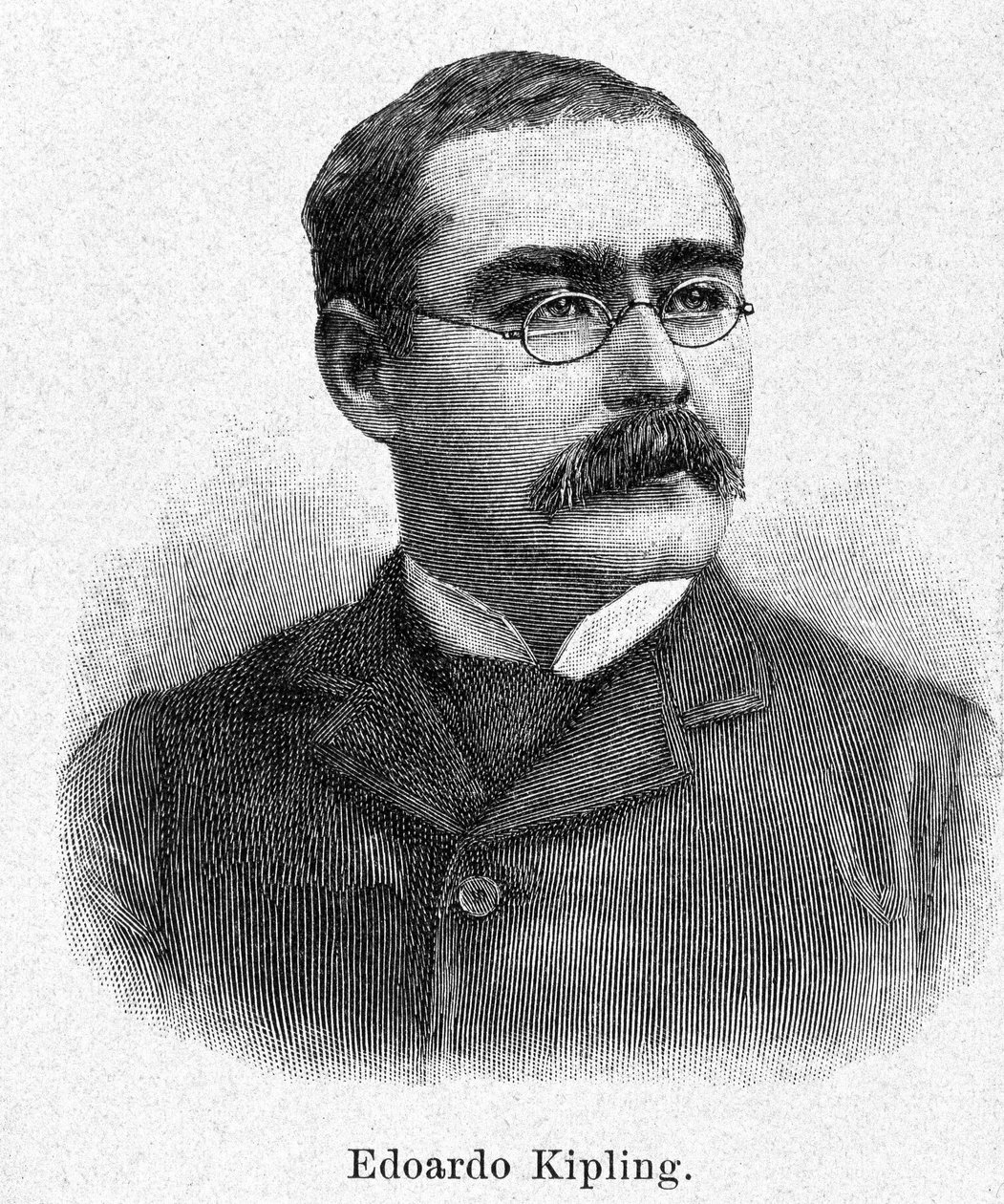 صورة لروديارد كيبلينج (1865-1936) ، روائي وشاعر بريطاني ، نقش القرن التاسع عشر. بواسطة فنان غير معروف