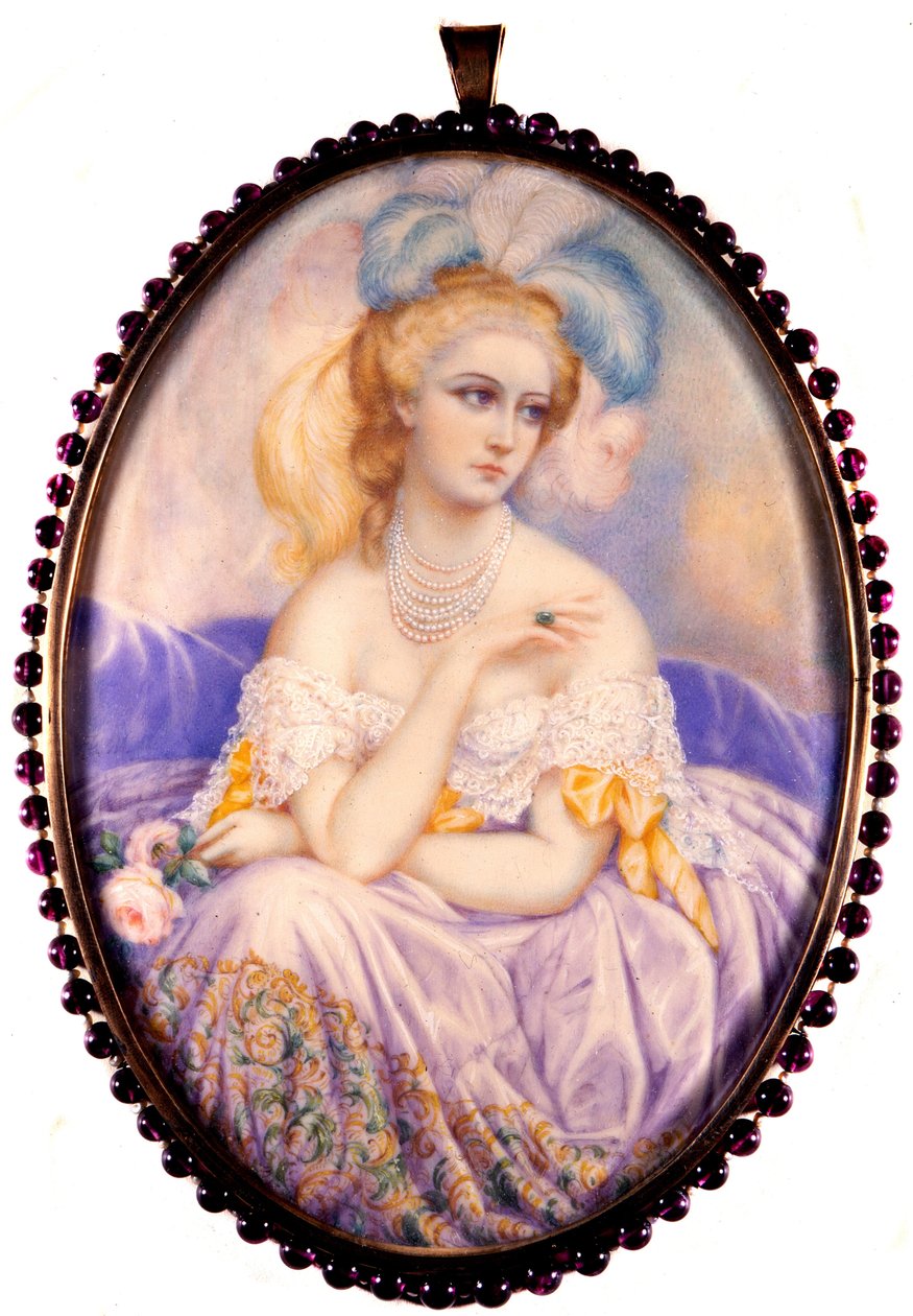 صورة لكونتيسة كاستيجليون (1837-1899) (فيرجينيا إليزابيتا لويزا كارلوتا أنتونييتا تيريزا ماريا أولدويني). صورة مصغرة على العاج. . بواسطة فنان غير معروف