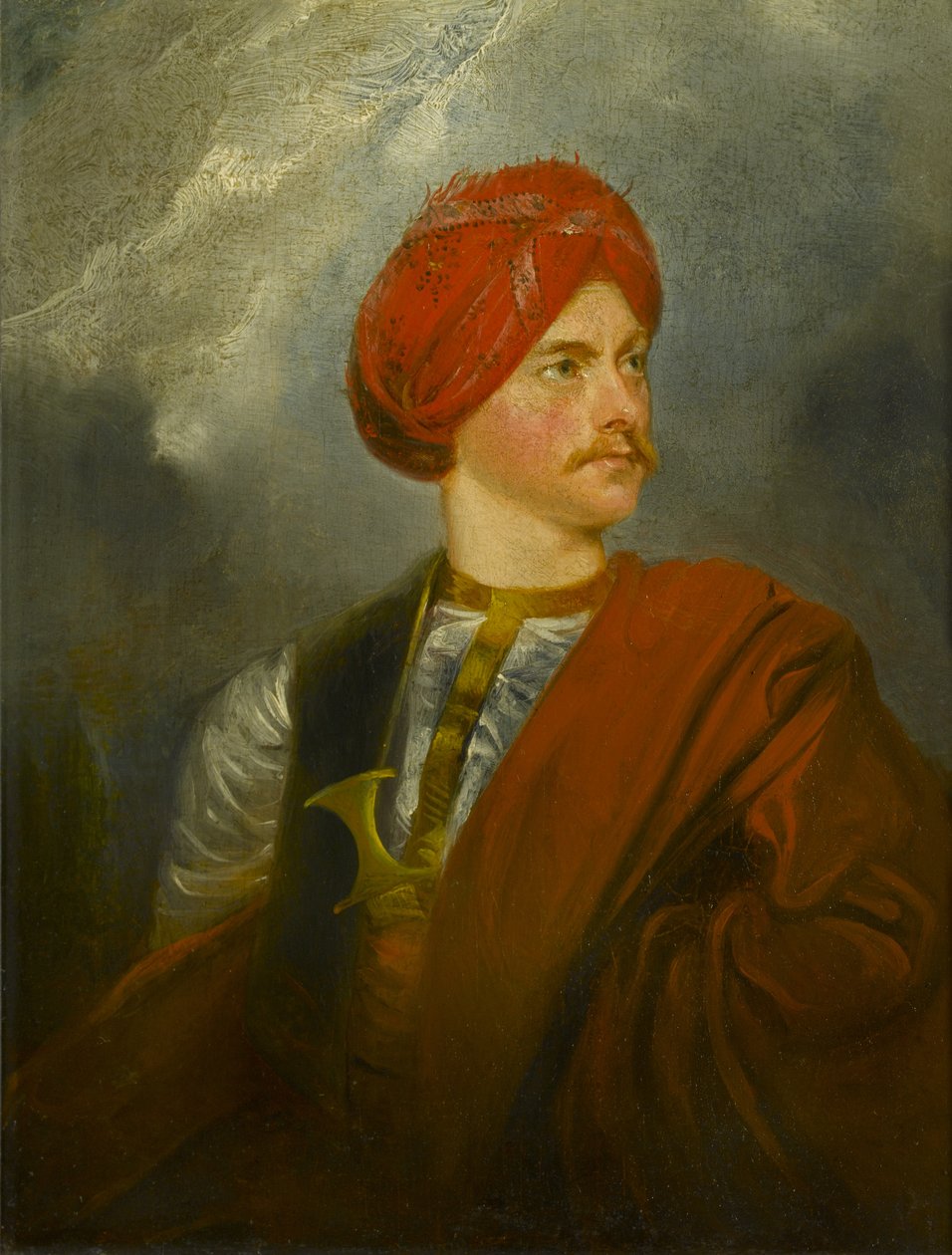 صورة لرجل بالزي الشرقي ، حوالي 1835-40 (زيت على لوحة) بواسطة فنان غير معروف