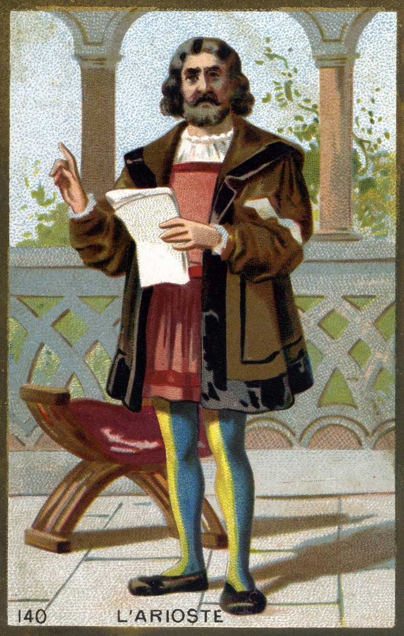 صورة لأريوستا (1474 - 1533) أو لودوفيكو أريوستو. الطباعة الحجرية الملونة في أواخر القرن التاسع عشر. بواسطة فنان غير معروف