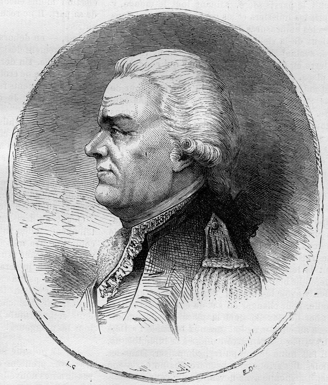 صورة لكونت جراس (فرانسوا جوزيف بول ، ماركيز دي جراس تيلي) (1722-1788) ، أميرال فرنسي شارك في حرب الاستقلال الأمريكية (1775-1783). نقش من عام 1881. بواسطة فنان غير معروف