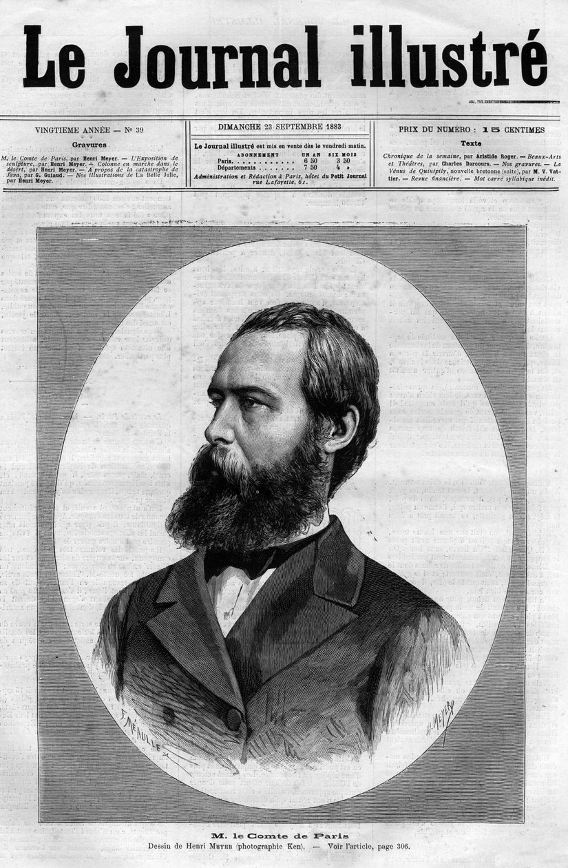 صورة شخصية لكونت باريس (1838 - 1894) (لويس فيليب دورلينز) غلاف "الجريدة المصور" لعام 1883 بواسطة فنان غير معروف