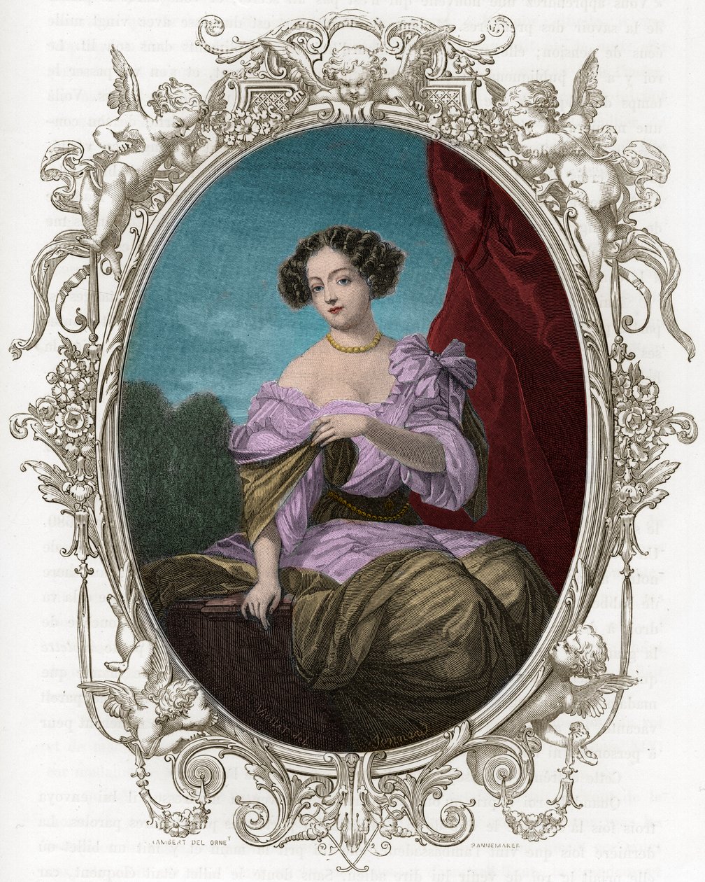 صورة للدوقة (Mademoiselle) بواسطة Fontanges (1661-1681) ، مفضلة بواسطة لويس الرابع عشر - نقش عام 1862 في "" ملكات العالم "لكتابنا الأوائل - نُشرت تحت إشراف JGD ARMENGAUD بواسطة فنان غير معروف
