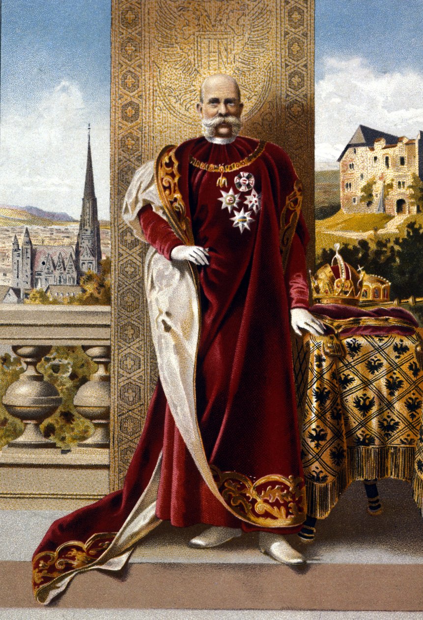 صورة لإمبراطور النمسا فرانسيس جوزيف الأول (1830 - 1916). الطباعة الحجرية الملونة في أواخر القرن التاسع عشر .. بواسطة فنان غير معروف