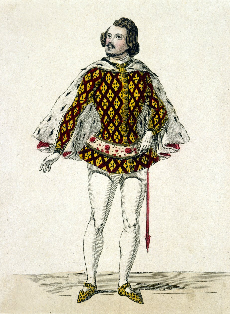 صورة للمينور الفرنسي جيلبرت لويس دوبريز (1806 - 1896) في دور فرناندو ، في الفصل الثالث من فيلم "La Favourite" الذي رسمه دونيزيتي في باريس. 1838. بواسطة فنان غير معروف