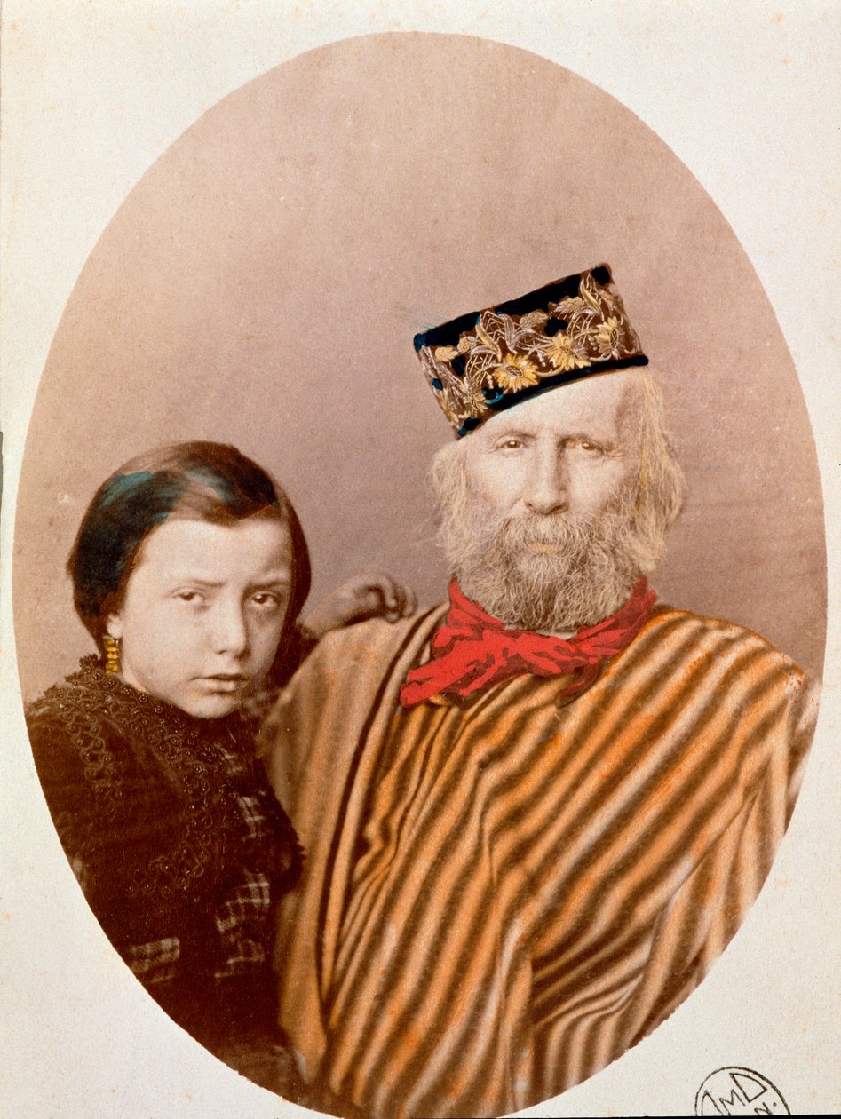 صورة للوطني الإيطالي وأبطال Risorgimento جوزيبي غاريبالدي (1807-1882) مع ابنته كليليا (1867-1959) ، ابنة زوجته الثالثة فرانشيسكا أرموسينو بواسطة فنان غير معروف