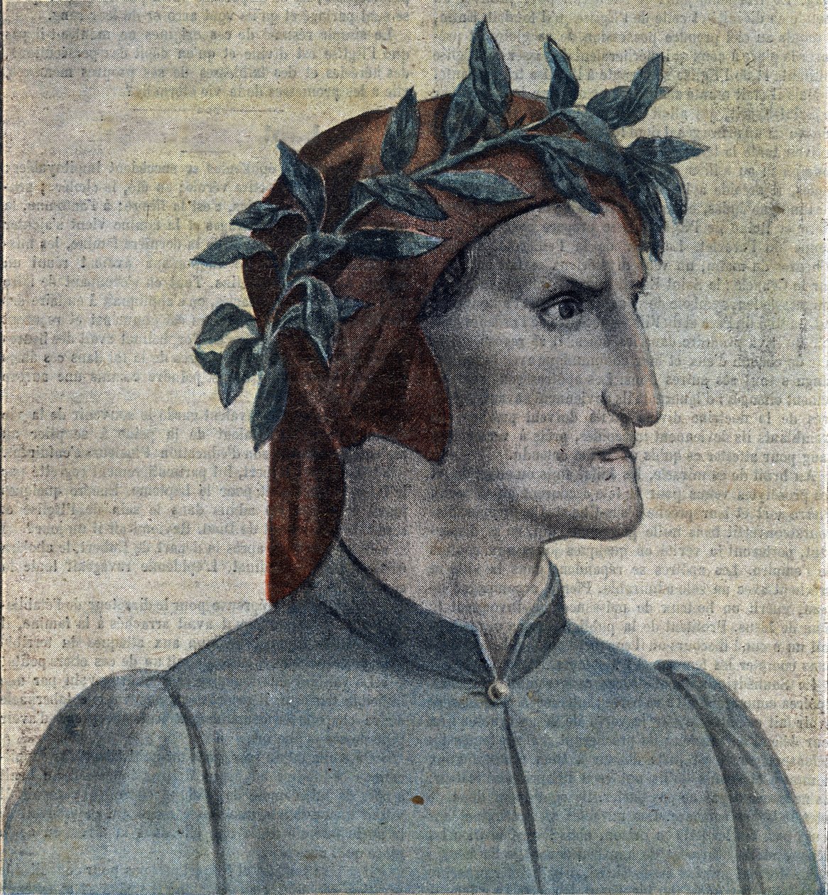 بورتريه للشاعر الإيطالي دانتي أليغييري (1265-1321) (الشاعر الإيطالي دانتي أليغييري) رسم توضيحي من "لو بيليرين" مايو 1921 مجموعة خاصة بواسطة فنان غير معروف