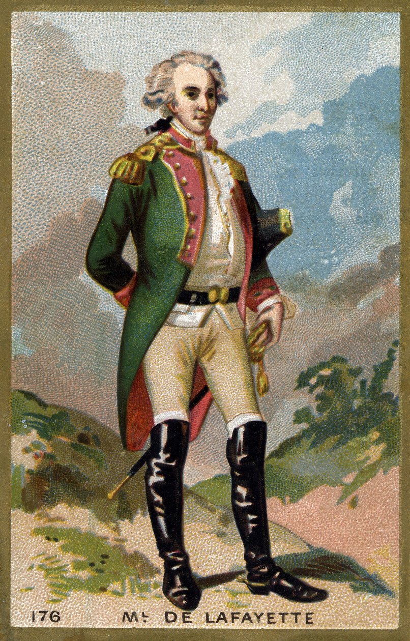 صورة لماركيز دي لافاييت (لافاييت) (1757 - 1834). الطباعة الحجرية الملونة في أواخر القرن التاسع عشر. بواسطة فنان غير معروف