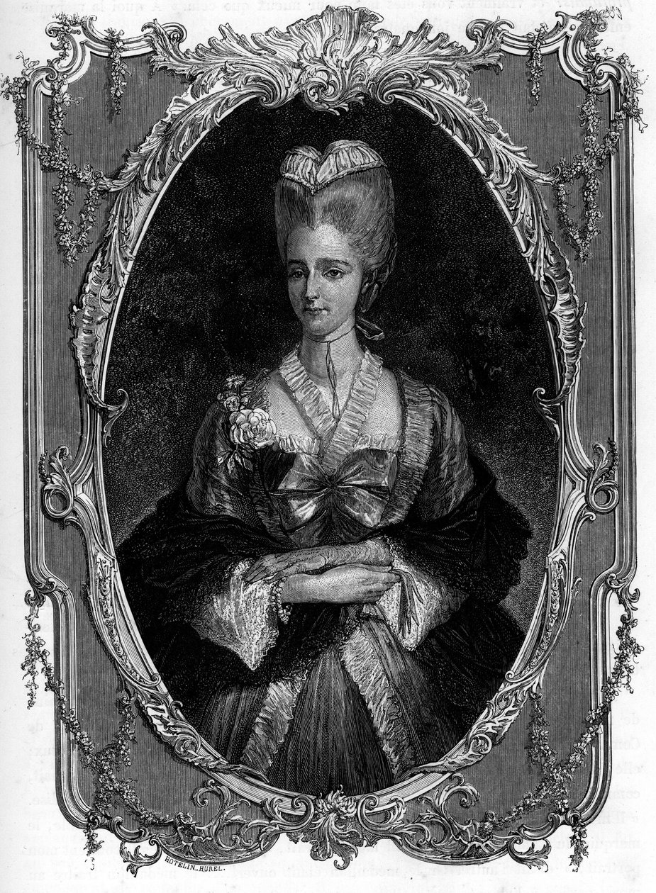 صورة لمركيزة Boufflers Marie Francoise Catherine de Beauvau Craon (1711-1787) - نقش عام 1862 في "" ملكات العالم "لكتابنا الأوائل - نُشر تحت إشراف JGD Armandaud بواسطة فنان غير معروف