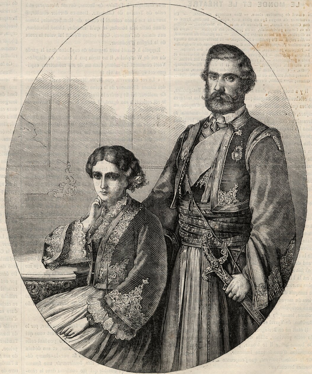 صورة لأمير صربيا مايكل الثالث (1823-1868) والأميرة جولي (1831-1919). نقش في "" L'Univers اللامع "" بواسطة فنان غير معروف