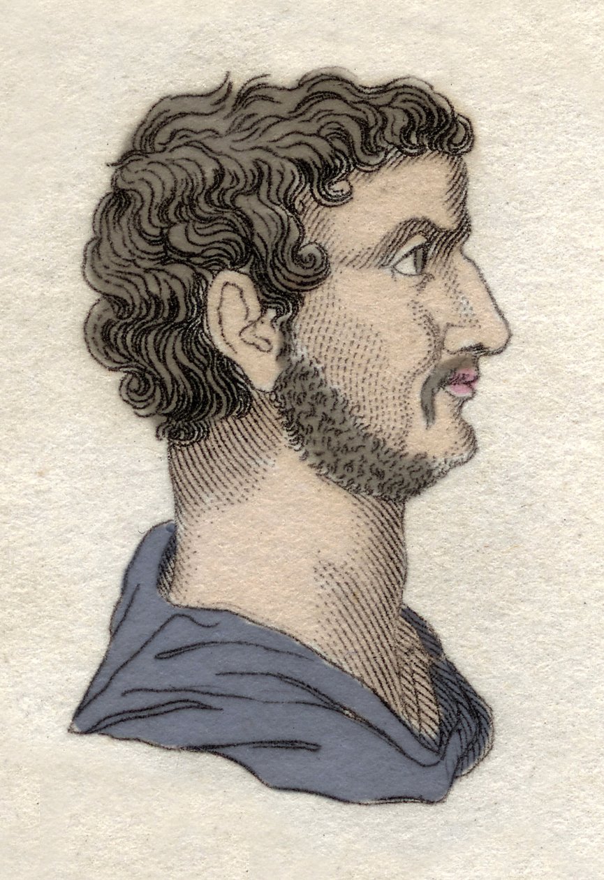صورة للإمبراطور الروماني هادريان (Publius Aelius Hadrianus) (76-138 م) نقش من القرن التاسع عشر. بواسطة فنان غير معروف
