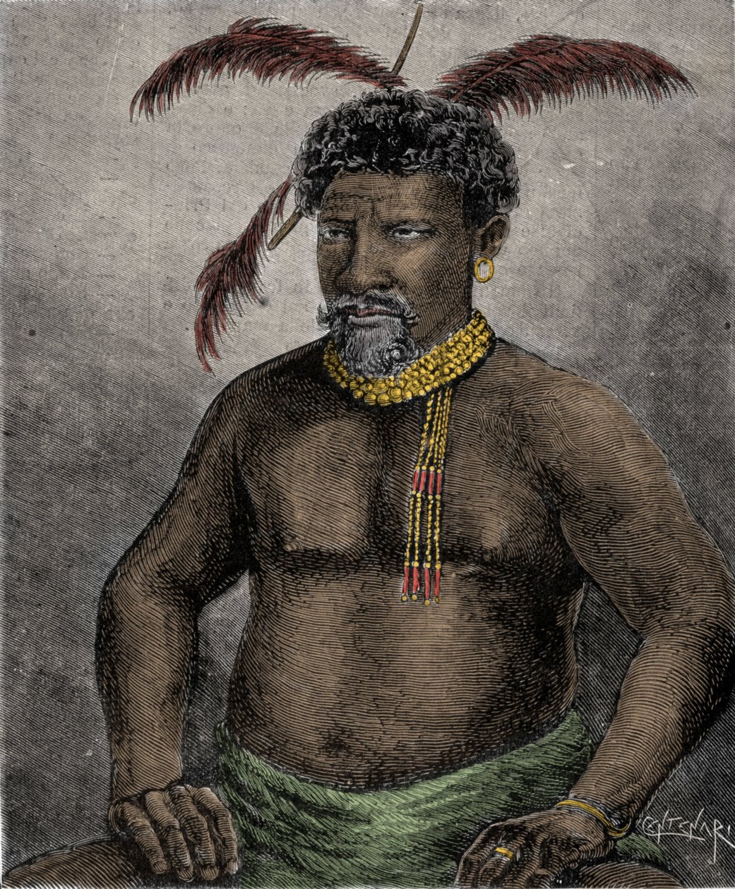 صورة لملك الزولو Cetshwayo (أو Cetawayo ، Cetewayo ، Cetywajo ، Ketchwayo) (1826-1884) نقش من القرن التاسع عشر بواسطة فنان غير معروف