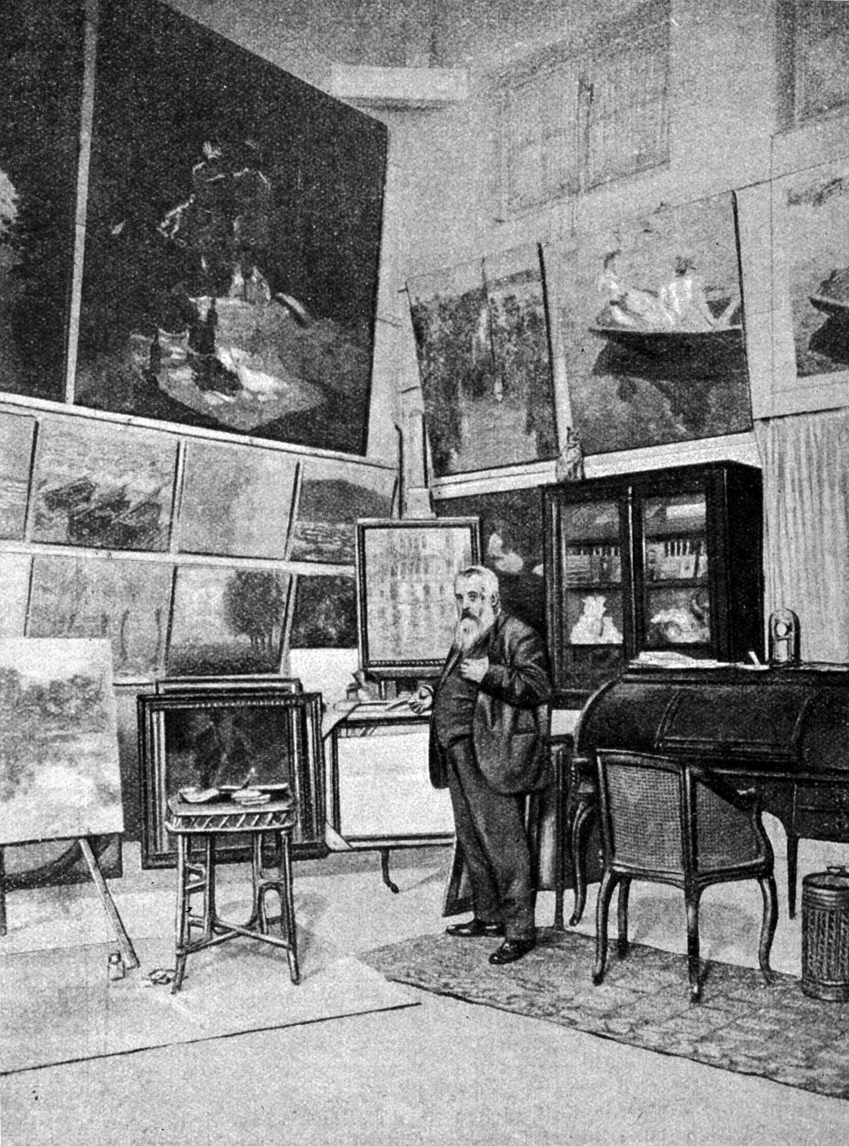 صورة للرسام كلود مونيه (1840-1926) في مرسمه. بواسطة فنان غير معروف