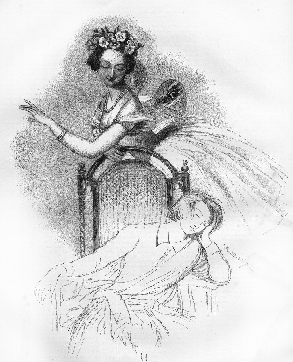 نُشرت صورة شخصية عند وفاة ماري تاغليوني (1804-1884) راقصة الباليه الرومانسية الفرنسية ممثلة هنا في دور رسم سيلفيد في فيلم "Zephire et Flore" للمخرج تشارلز لويس ديديلوت. نقش في "" Le Monde Illustré "" بواسطة فنان غير معروف