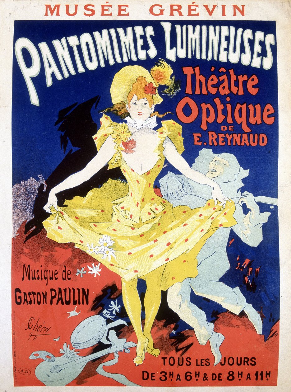 ملصق للمشهد اليومي "Pantomimes Lumineuses" "مسرح رينو البصري بواسطة فنان غير معروف