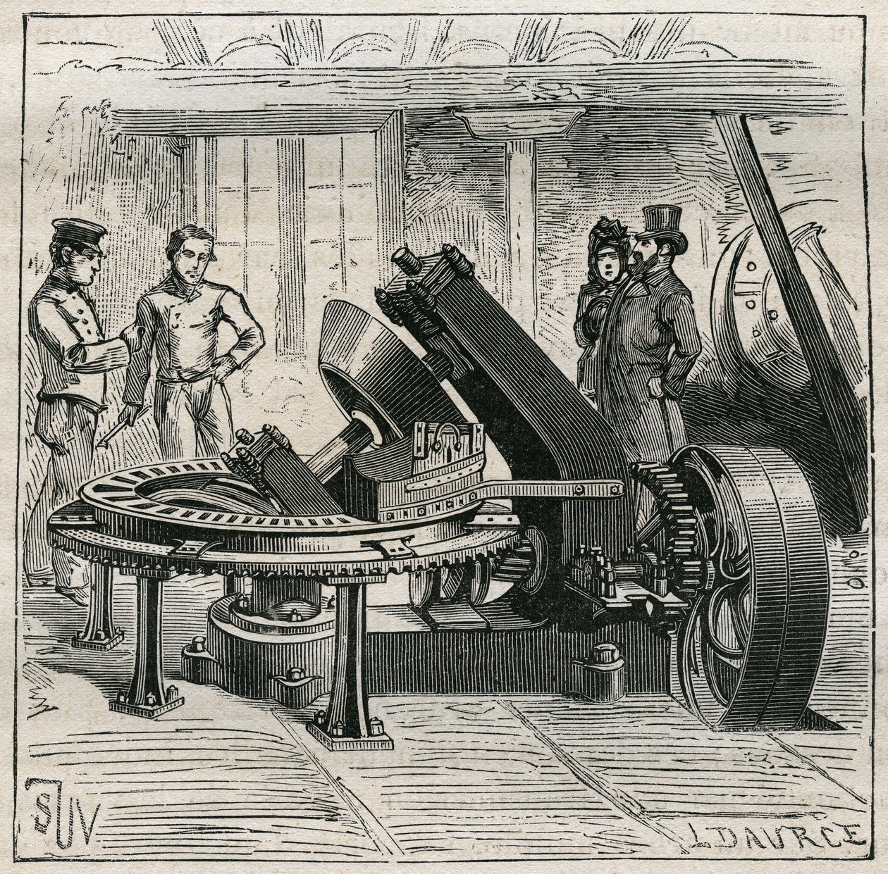 الفخار: آلة فلوري تستخدم في التشكيل الميكانيكي للطوب. نقش من عام 1885 في "" Les Arts et metiers Illustres "" لأدولف بيتارد. بواسطة فنان غير معروف