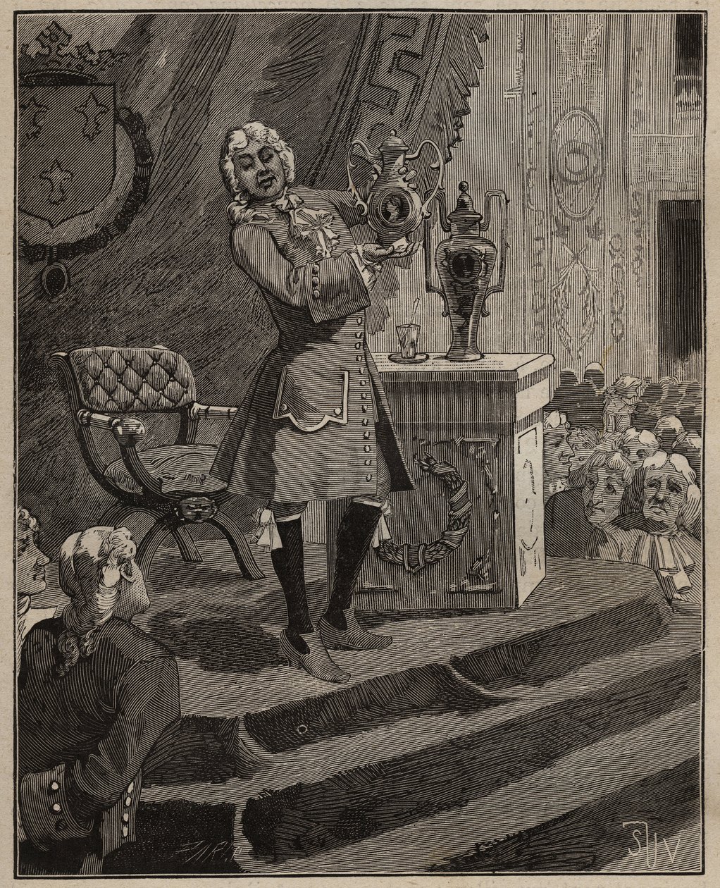 الفخار: قدم بيير جوزيف ماككير (1718-1784) في الأكاديمية أول بورسلين صلب صنع في فرنسا بواسطة مصنع سيفرس في عام 1769. نقش من عام 1885 في "" الفنون والرسوم التوضيحية "" لأدولف بيتارد. بواسطة فنان غير معروف