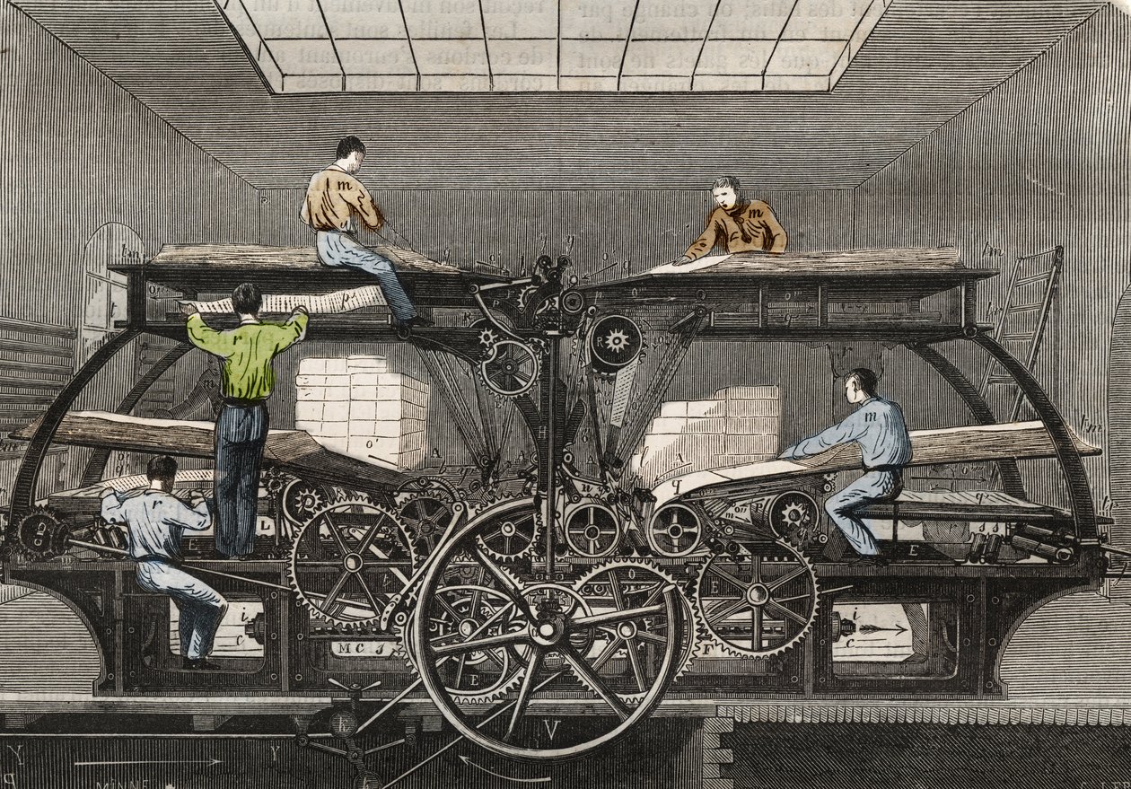 المطبعة: مطبعة جريدة "Le Siecle" في باريس. نقش من 1857 في "" Le Musee Des Sciences "" بواسطة فنان غير معروف