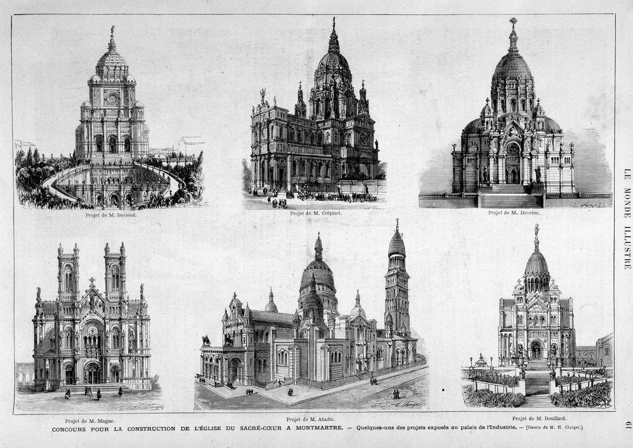 مشاريع مسابقة كنيسة القلب المقدس في مونمارتر - في "" العالم المصور "" في 25/7/1874 بواسطة فنان غير معروف