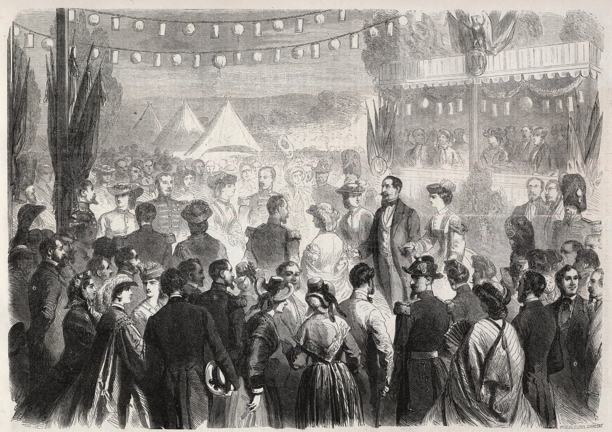 Quadrille d'honneur مرتجل على يد نابليون الثالث (1808-1873) في معسكر القنابل في فيشي في 21 يوليو 1861 - نقش في "" Le Monde Illustré " بواسطة فنان غير معروف