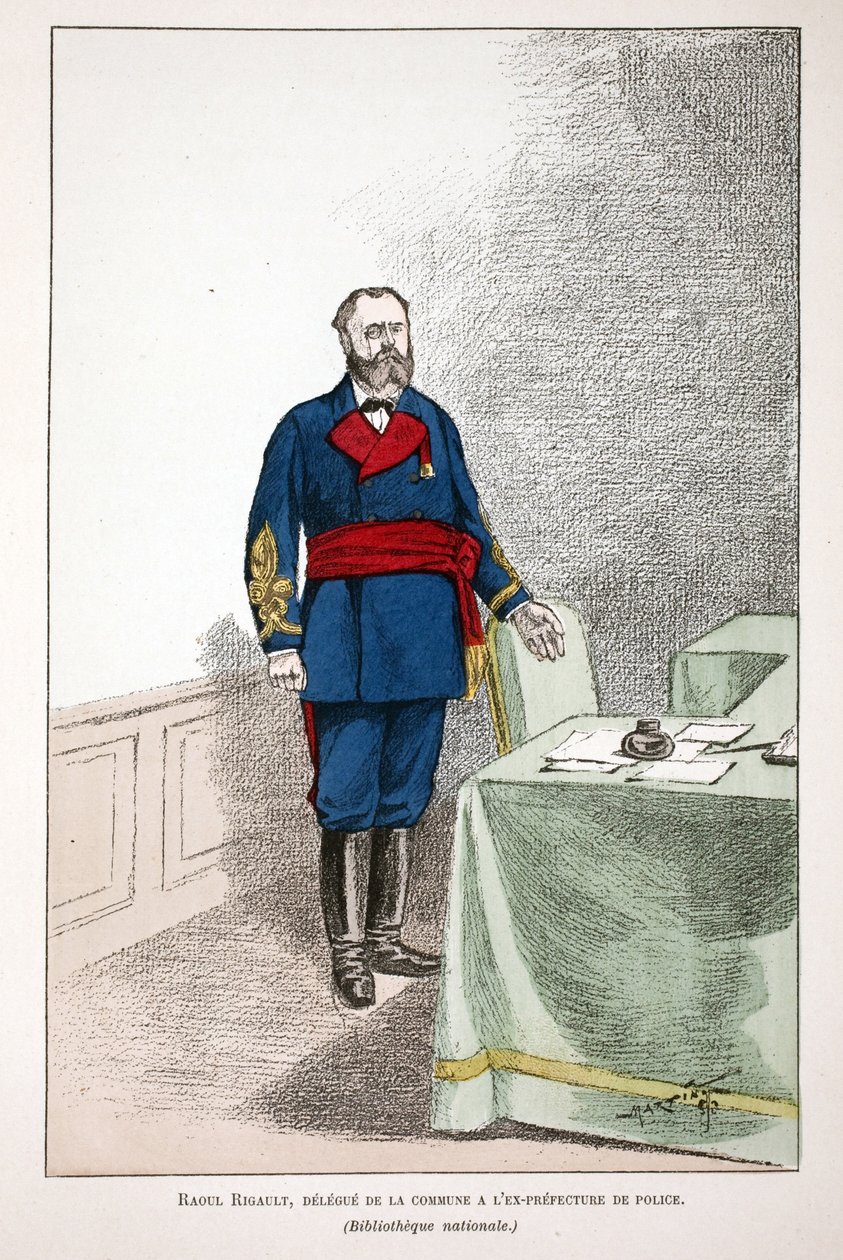 راؤول ريجولت (1846-1871) ، مندوب الكومونة في محافظة الشرطة السابقة. النقش بالألوان ، للتوضيح "كتاب" Histoire du corps des gardiens de la paix "" الذي نُشر تحت رعاية Louis Lepine (1846-1933) Preet de Police d بواسطة فنان غير معروف