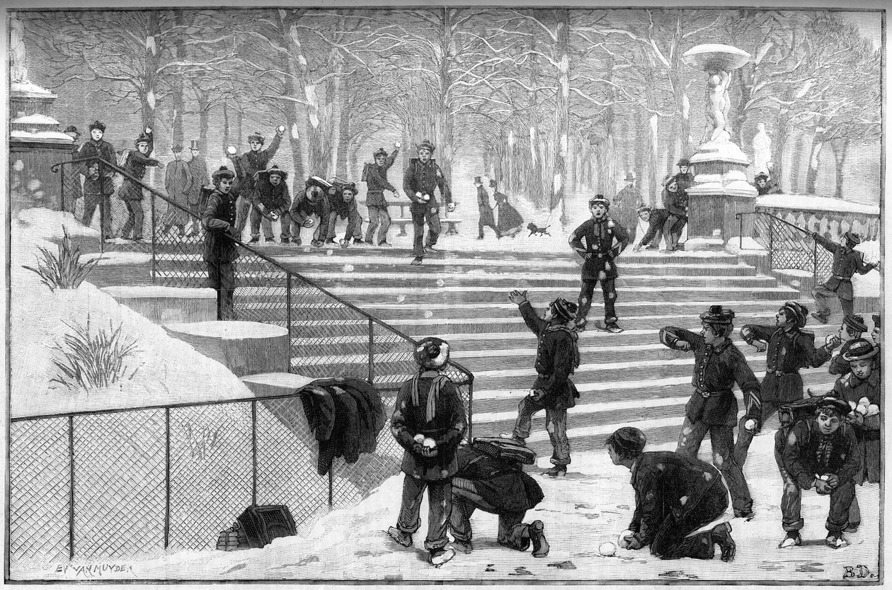 استجمام كتيبة مدرسية في حديقة لوكسمبورغ في باريس عام 1888. بواسطة فنان غير معروف