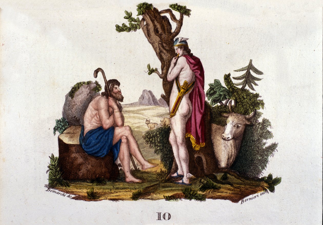 تمثيل Argus و Io ، حوله عطارد إلى بقرة. لوحة مأخوذة من "" قاموس الأساطير "" 1888 بواسطة فنان غير معروف