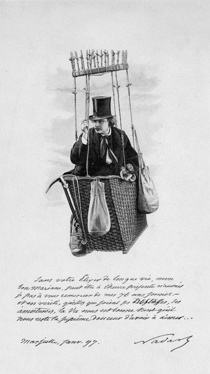 تمثيل فيليكس تورناشون ديت نادار (1820-1910) على الكنة بالون. 1897 بواسطة فنان غير معروف