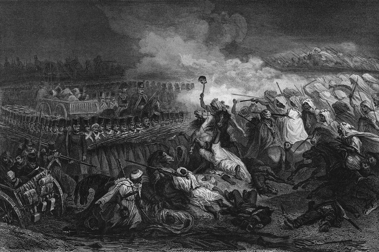 تقاعد العرب أمام الساحة التي شكلها الجيش الفرنسي في قسنطينة عام 1837 ، في "الجزائر القديمة والحديثة" بواسطة ليون غاليبرت بواسطة فنان غير معروف