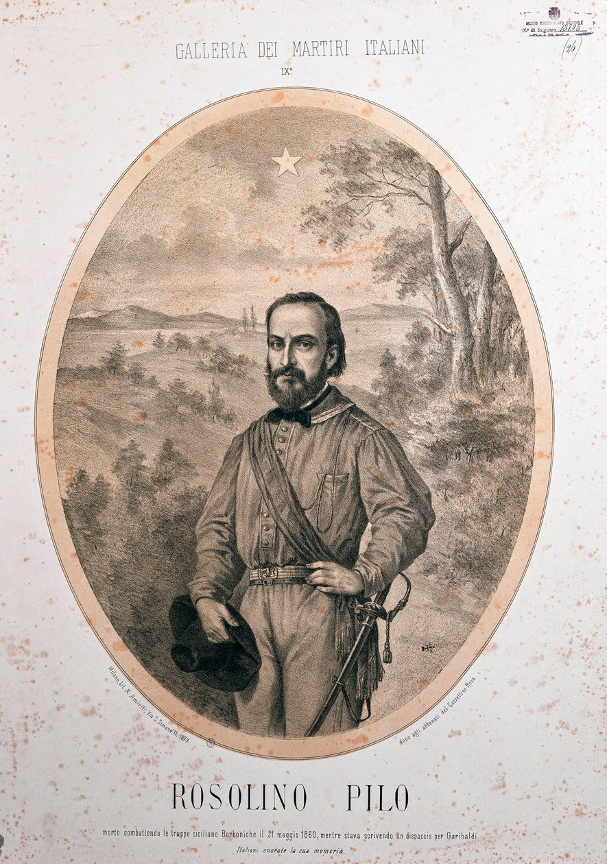 Risorgimento: "" صورة للوطني الإيطالي Rosolino Pilo (1820-1860) "" بواسطة فنان غير معروف