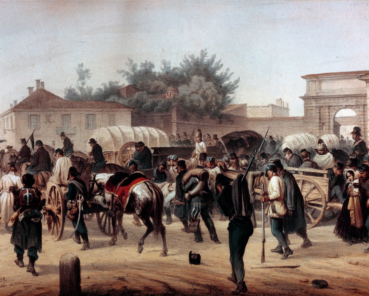 Risorgimento: الأيام الخمسة لميلانو (Cinque giornate di Milano) (18-22 مارس 1848): هذه واحدة من أولى حلقات ثورات 1848 (جزء من حرب الاستقلال الإيطالية الأولى) التي شهدت صعود ميلانو. السكان المتمردين ضد بواسطة فنان غير معروف