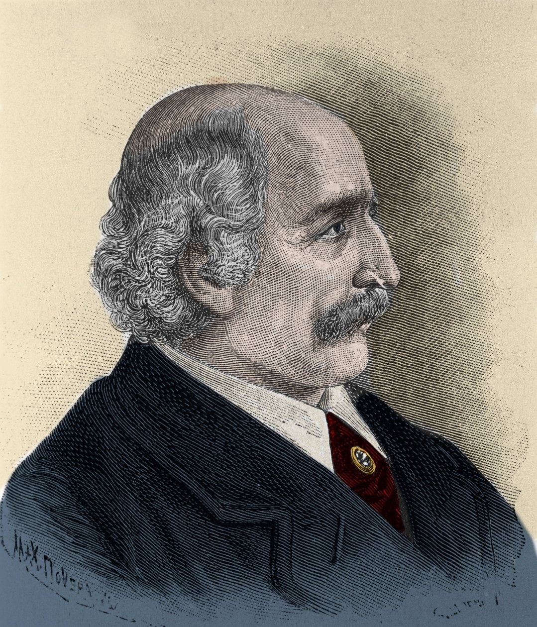 Risorgimento: صورة للوطني والفيلسوف والمفكر السياسي كارلو كاتانيو (1801-1869) نقش القرن التاسع عشر. بواسطة فنان غير معروف