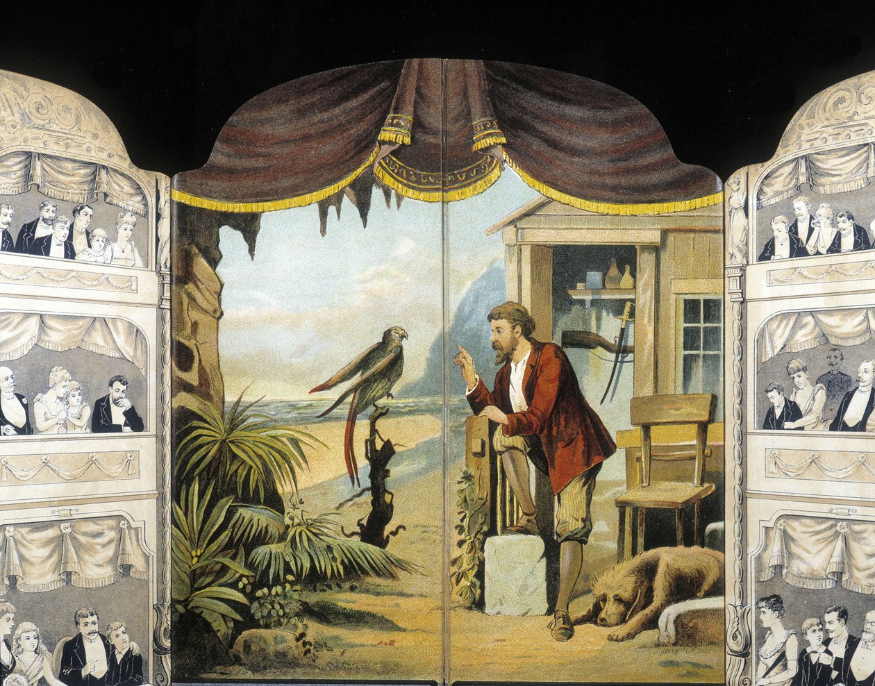 روبنسون كروزو ببغاءه ، حوالي عام 1890. رومان بقلم دانيال دي فوي أو ديفو (1660 - 1731) بواسطة فنان غير معروف